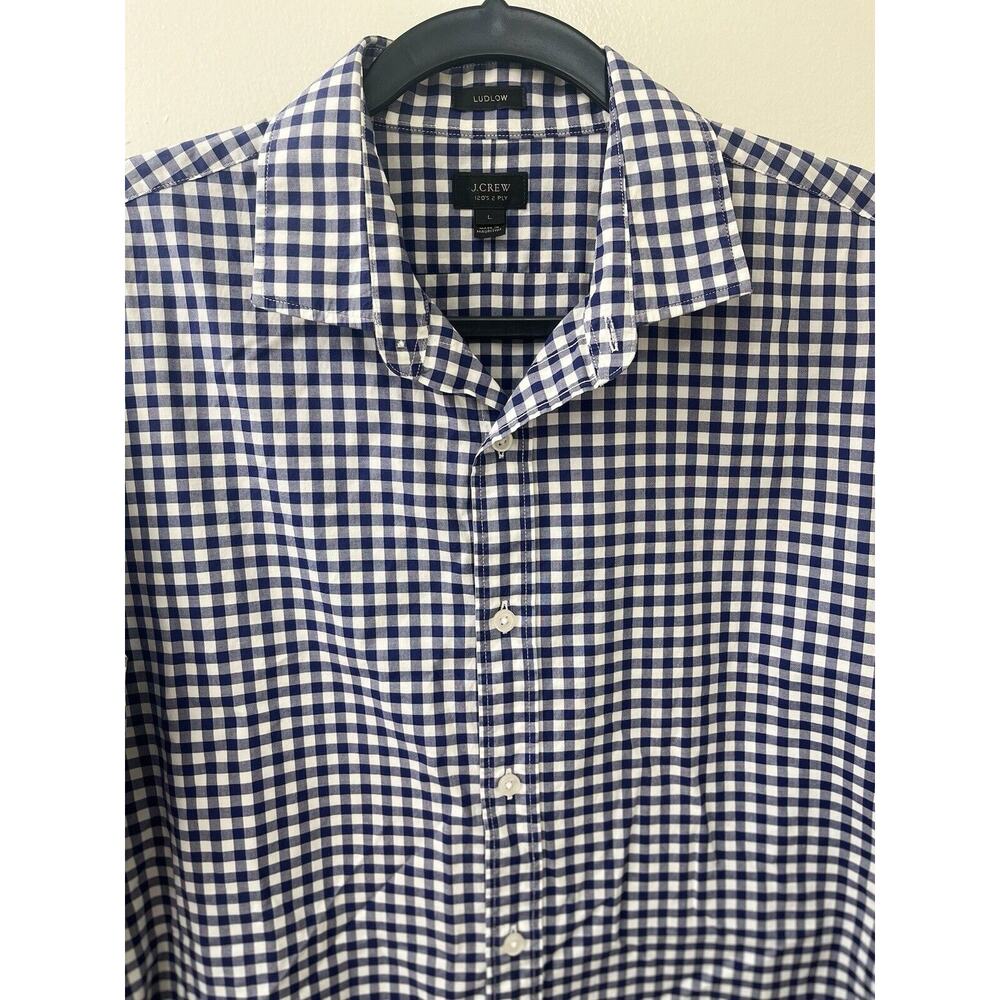 J. Crew‎ Men's Large Ludlow 120's 2 Ply Button Up LSleeve Plaid Check Blue White - Picture 4 of 6